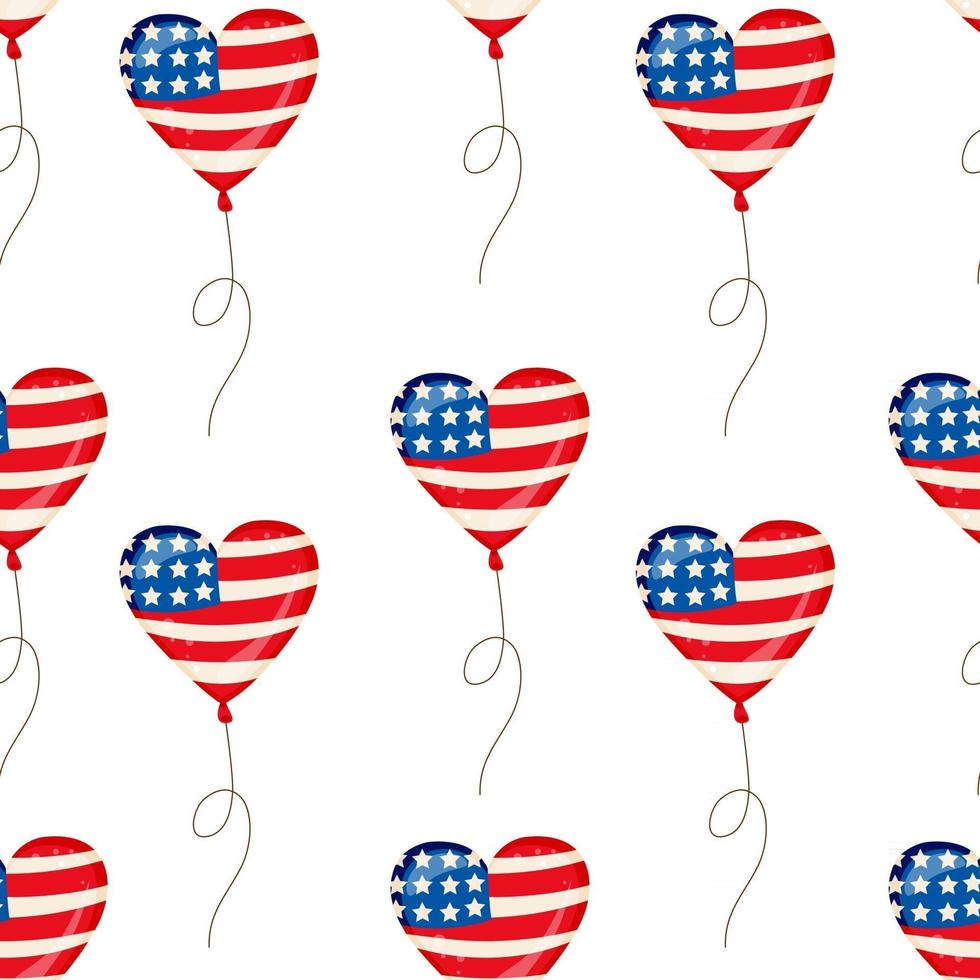 sömlösa mönster hjärta ballonger för självständighetsdagen amerikanska patriotiska tyg transparent bakgrund vektor