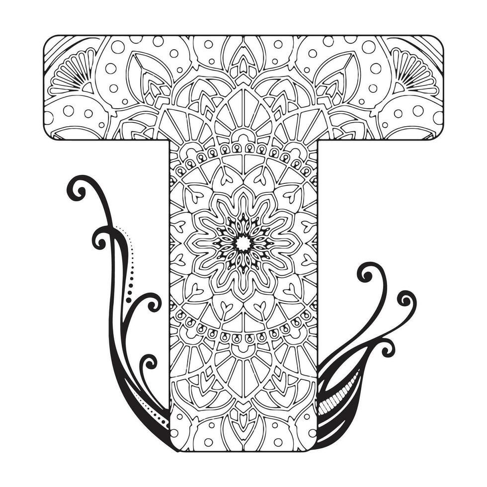 Zentangle stilisiert Alphabet. Mandala Brief. Vektor Illustration schwarz Weiß Hand gezeichnet Gekritzel. Alphabete Mandala Färbung Buchseite, Mandala Briefe.