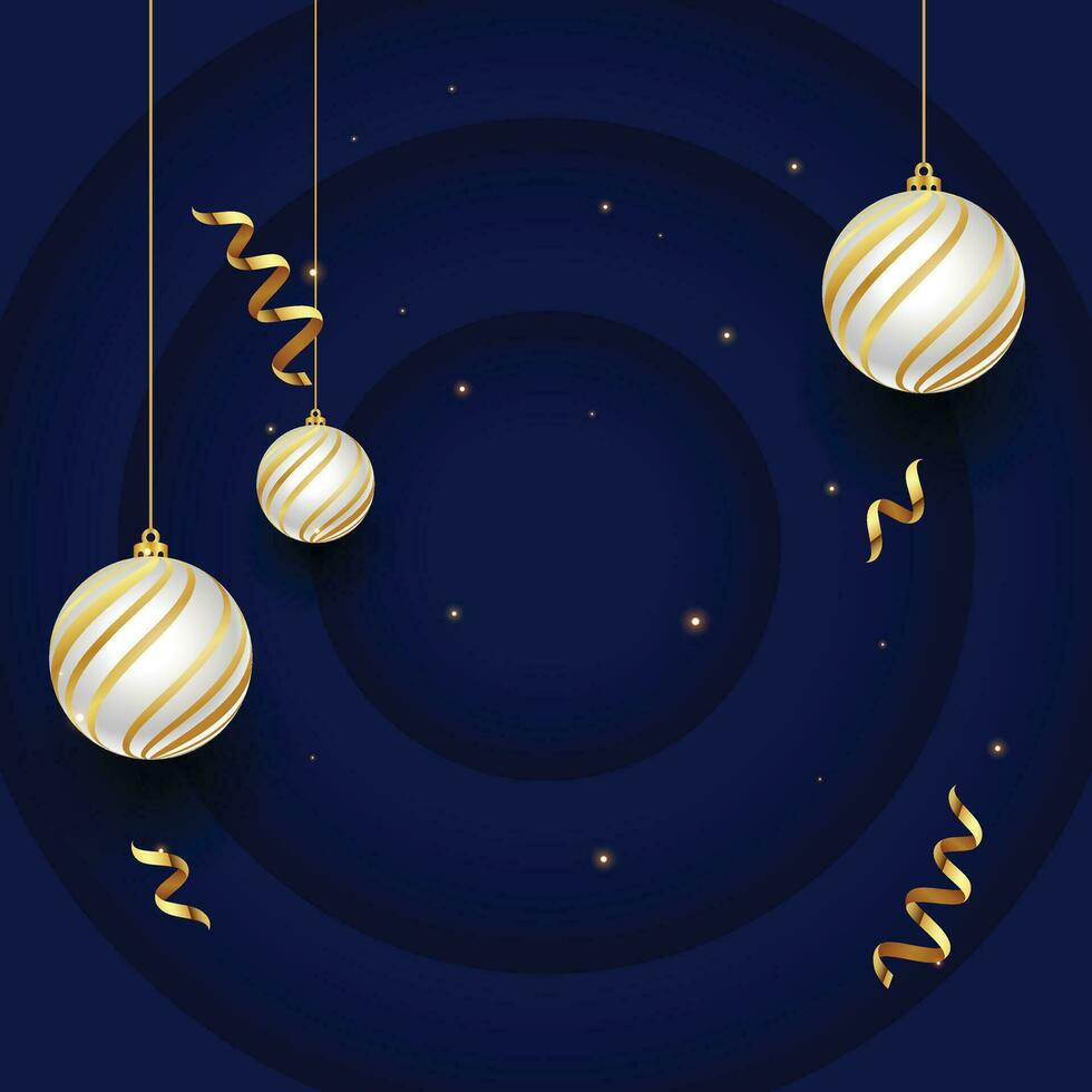 gifta sig jul och Lycklig ny år jul dekorationer boll hängande på band, guld glitter konfetti. realistisk 3d design. vektor illustration