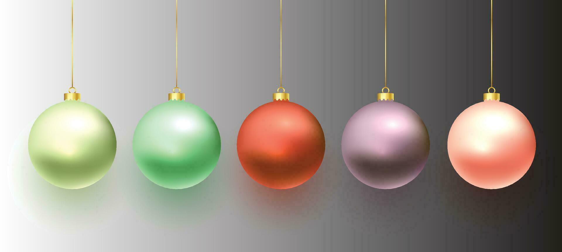 bunt glänzend glühend Weihnachten Bälle. Weihnachten Glas Ball. Urlaub Dekoration Vorlage. Vektor Illustration.