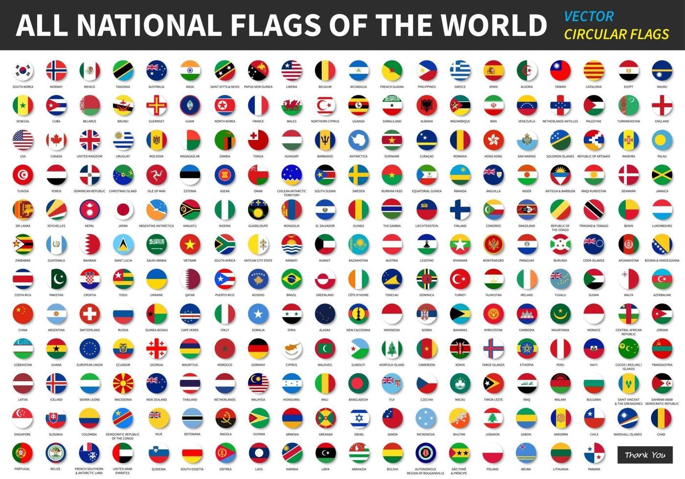 alle offiziellen Nationalflaggen der Welt kreisförmiger Designvektor vektor