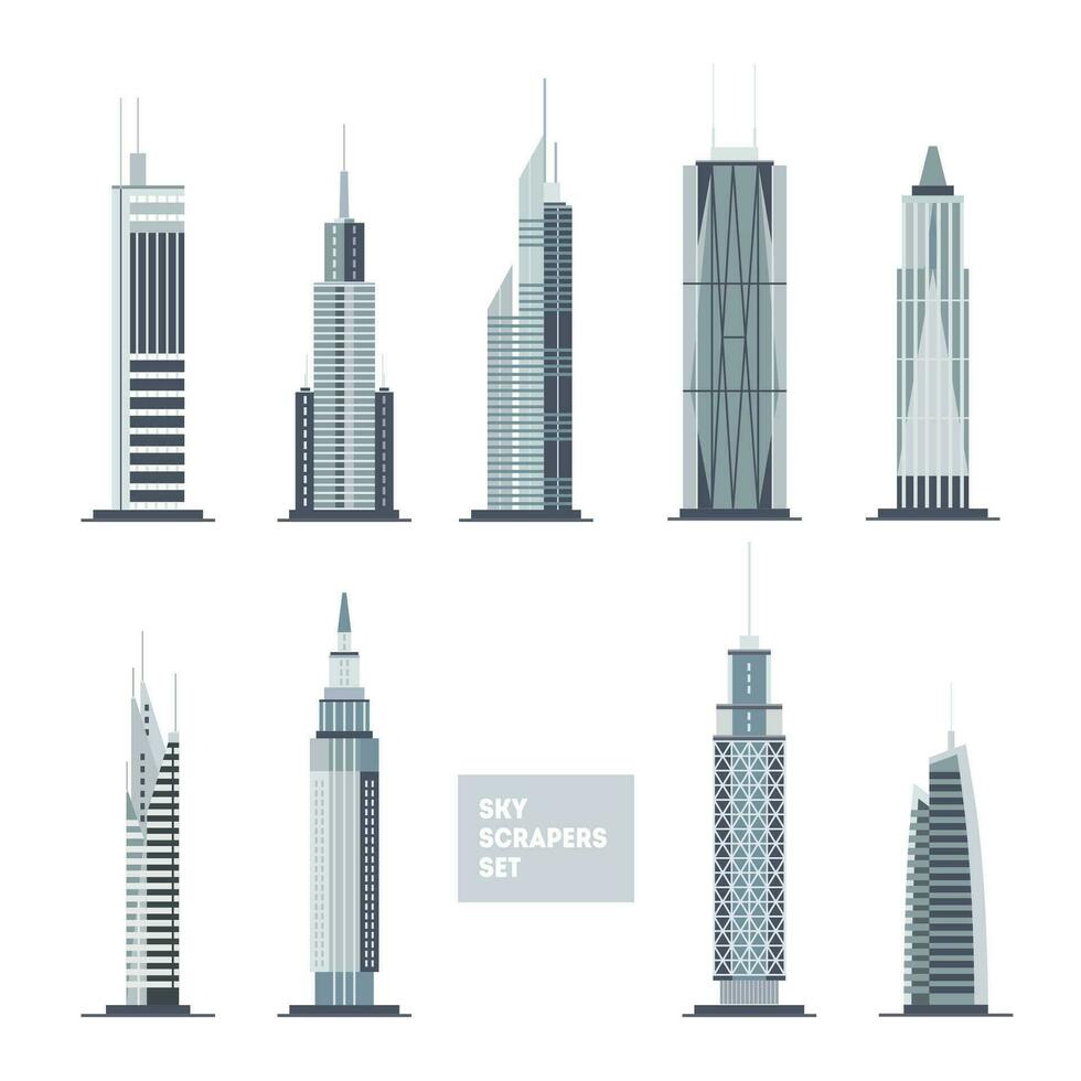 Wolkenkratzer Satz. Stadt Design Elemente. eben die Architektur Sammlung. vektor