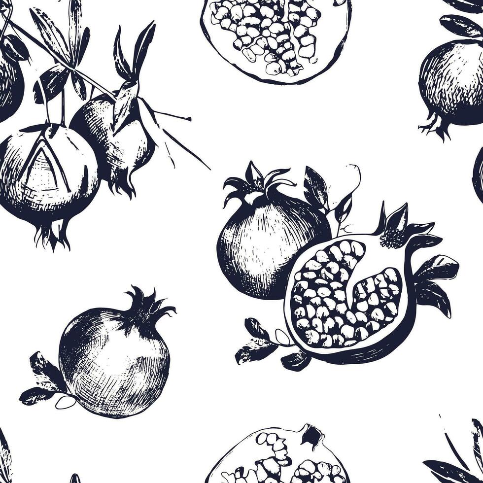 sömlös mönster med granatäpplen. frukt på vit bakgrund. vektor