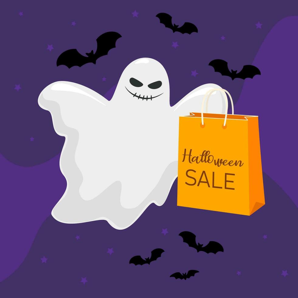 halloween försäljning. Bra och ondska spöken av halloween. design för baner, kupong, erbjudande, kupong, Semester försäljning. vektor illustration