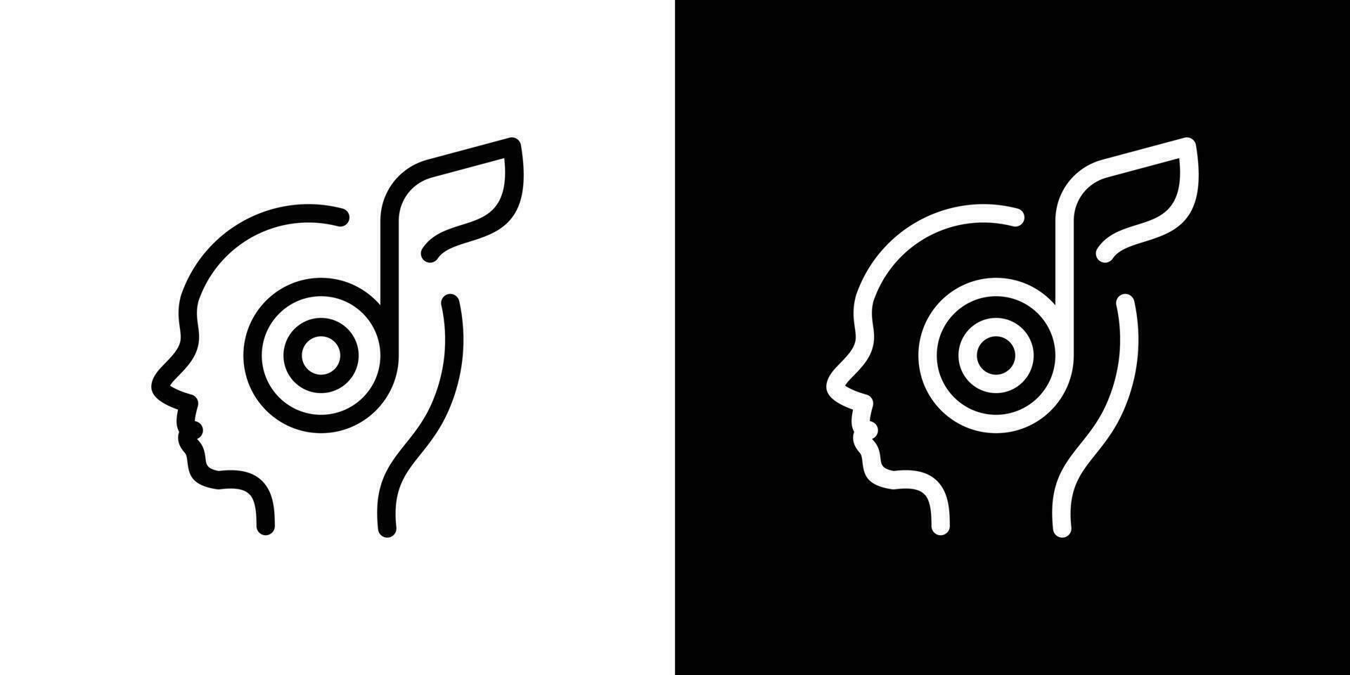 logotyp design element av en mänsklig huvud kombinerad med musikalisk anteckningar, detta ikon var skapas med linje stil vektor