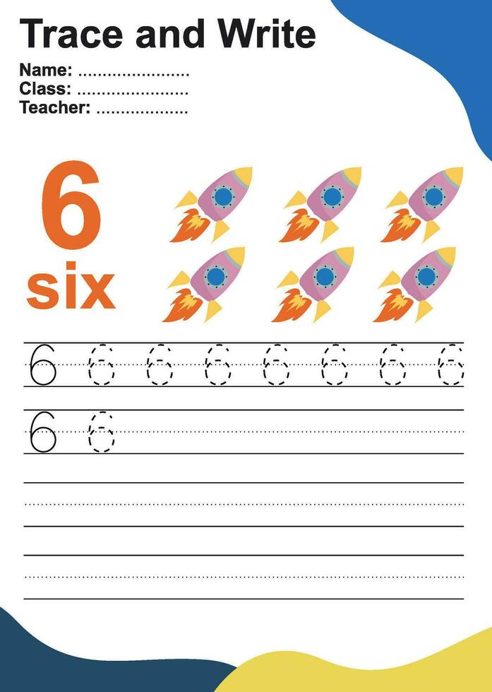 spår och skriva siffra för barn. övning för barn till känna igen de siffra. pedagogisk kalkylblad för förskola. vektor fil.