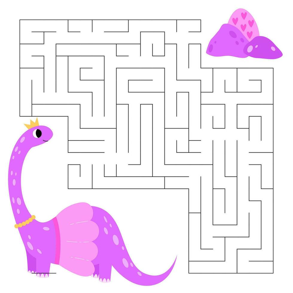 prinsessa brachiosaurus labyrint spel för ungar. söt rosa dinosaurie ser för en sätt till de dinosaurie ägg. tryckbar kalkylblad med lösning för skola och förskola. vektor tecknad serie illustration.