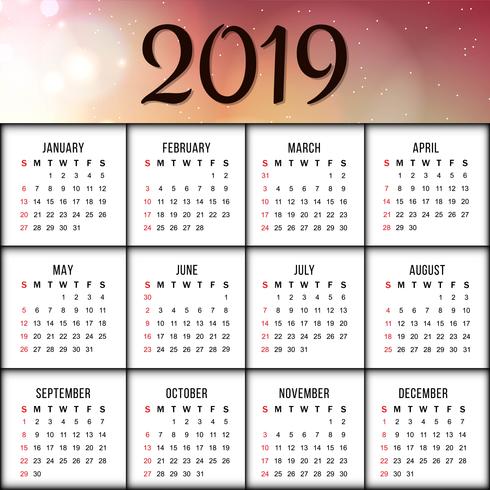 Abstrakt nyår 2019 färgstark kalenderdesign vektor