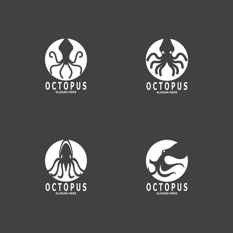 bläckfisk svart silhuett logotyp och symbol mall illustration vektor