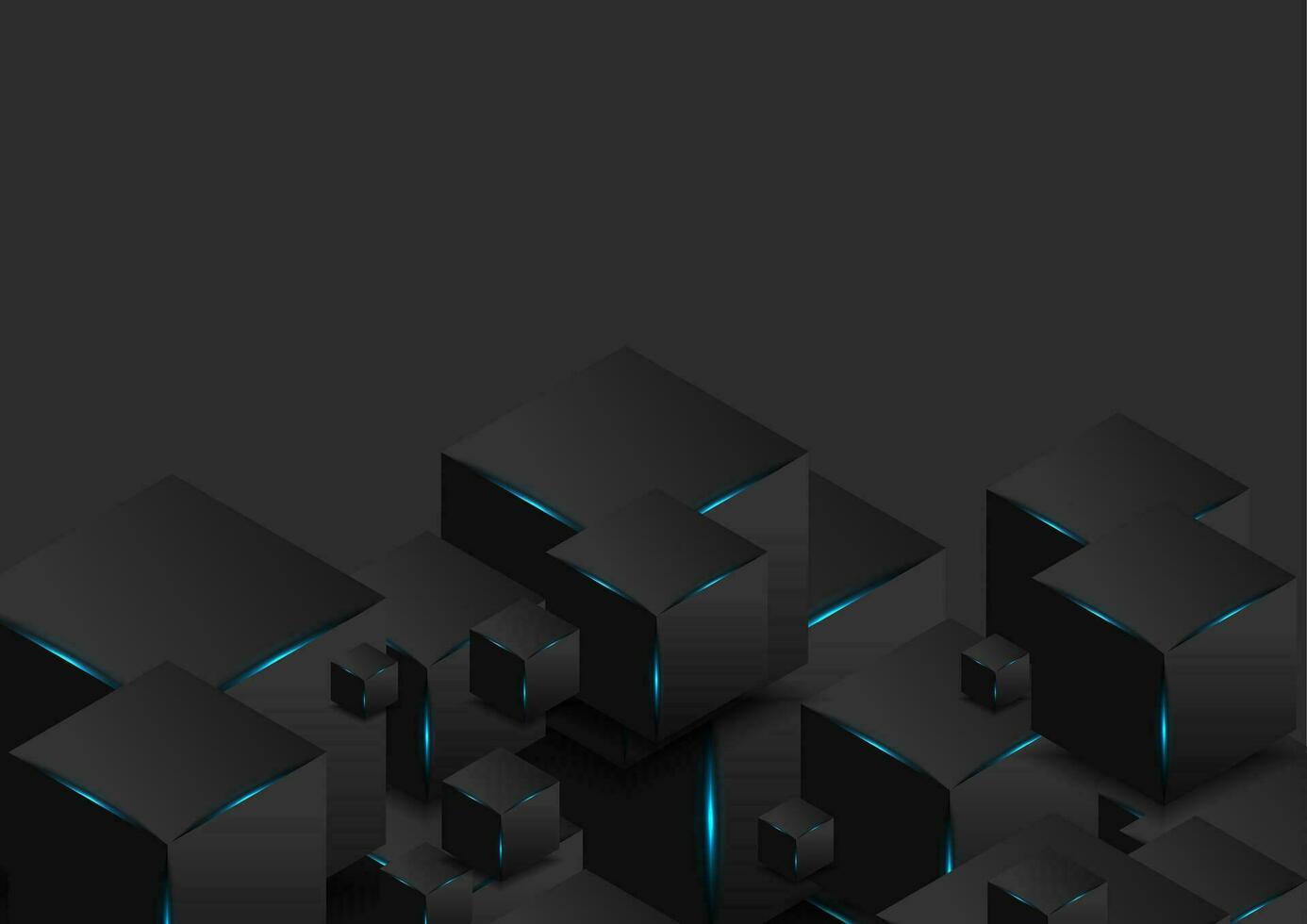 abstrakt svart 3d kuber med blå lysande lampor design vektor