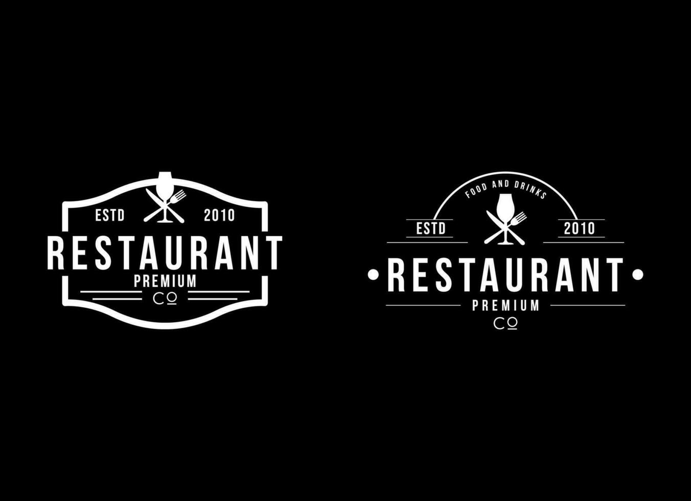 Jahrgang Restaurant Etikette Logo Design. retro Jahrgang Insignien, Logo, Etikette oder Abzeichen Vektor Design Element, Geschäft Zeichen Vorlage.