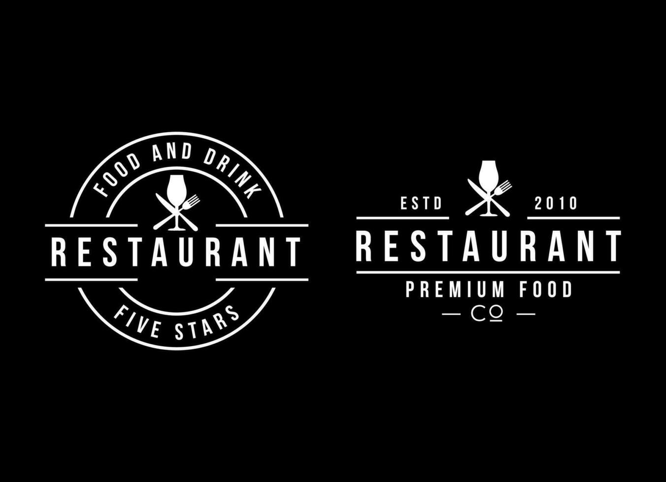 Jahrgang Restaurant Etikette Logo Design. retro Jahrgang Insignien, Logo, Etikette oder Abzeichen Vektor Design Element, Geschäft Zeichen Vorlage.