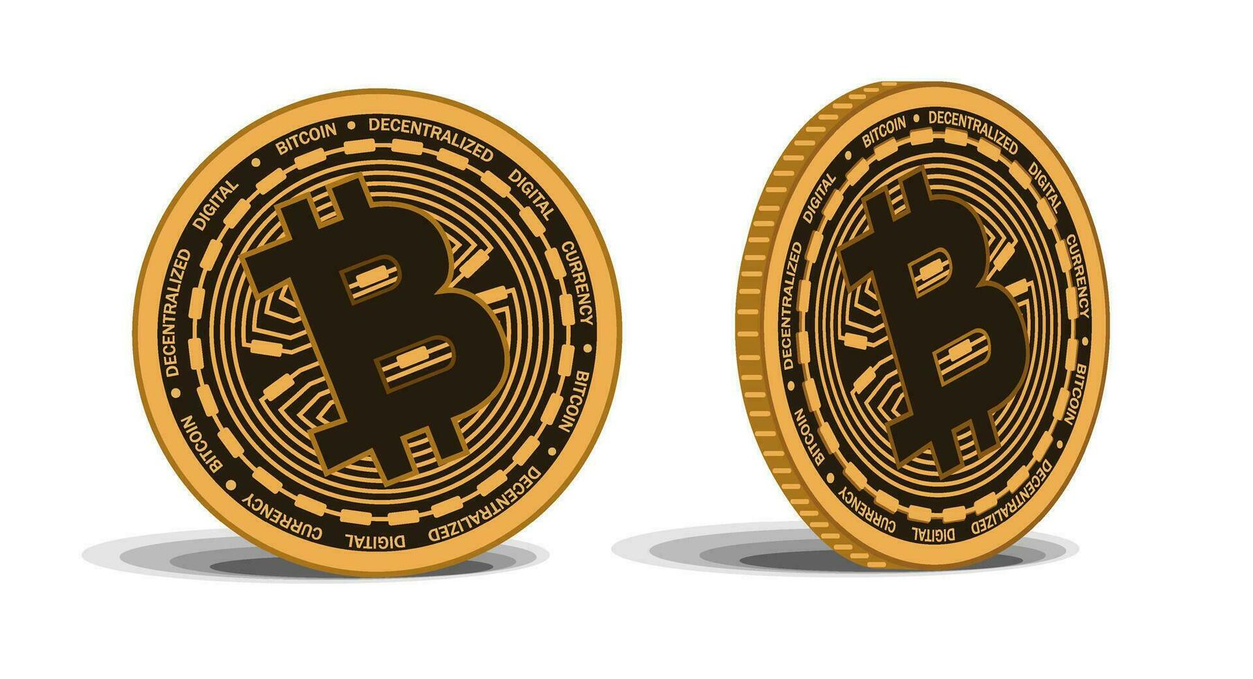 golden Bitcoin Münze. Krypto Währung golden Münze Bitcoin Symbol isoliert auf transparent Hintergrund. realistisch Vektor Illustration