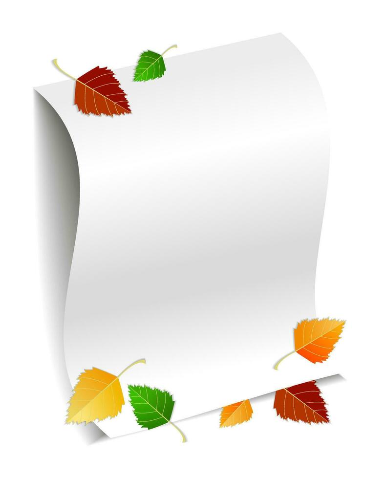 Weiß Blatt von a4 Papier, mit Raum zum Text, zum Ihre Design. Nächster zu das Herbst Ahorn Blatt, Herbst Blätter, das Konzept von September 1, zurück zu Schule, Wissen Tag, das Anfang von Lernen vektor