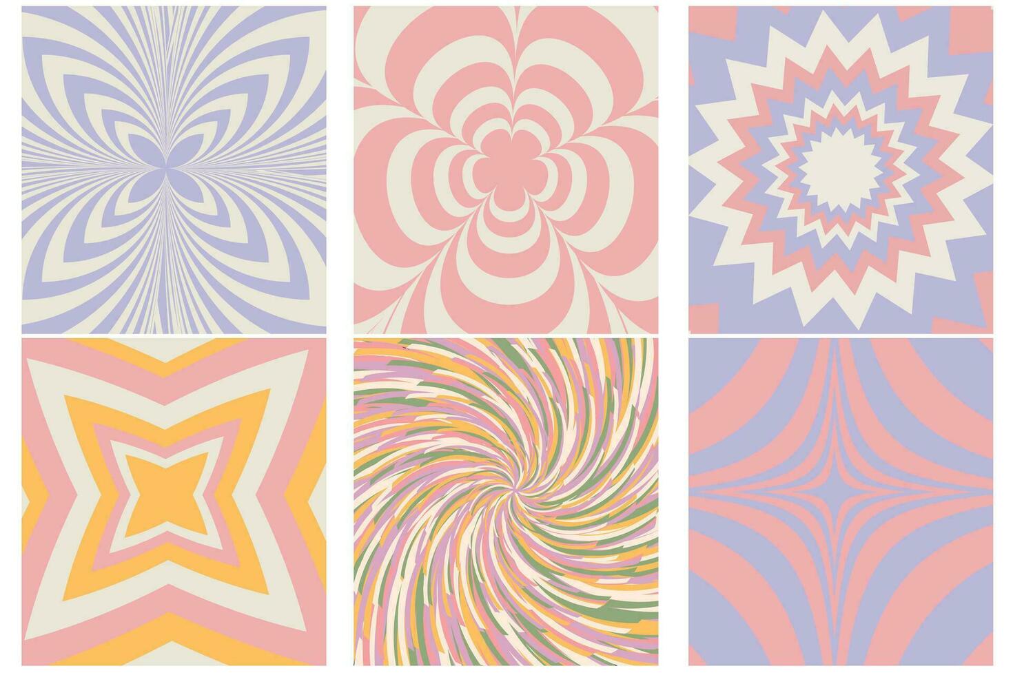 häftig hippie 70s bakgrunder. vågor, virvla runt, snurra mönster med hjärta, tusensköna, blomma, fjäril. vriden och förvrängd vektor textur i trendig retro psychedelic stil. y2k estetisk. vektor