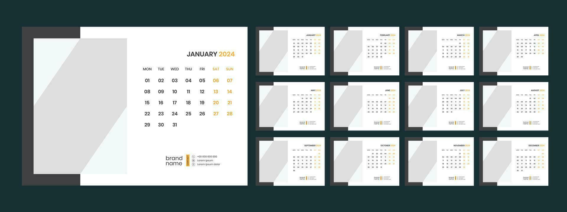 vektor skrivbord kalender mall 2024