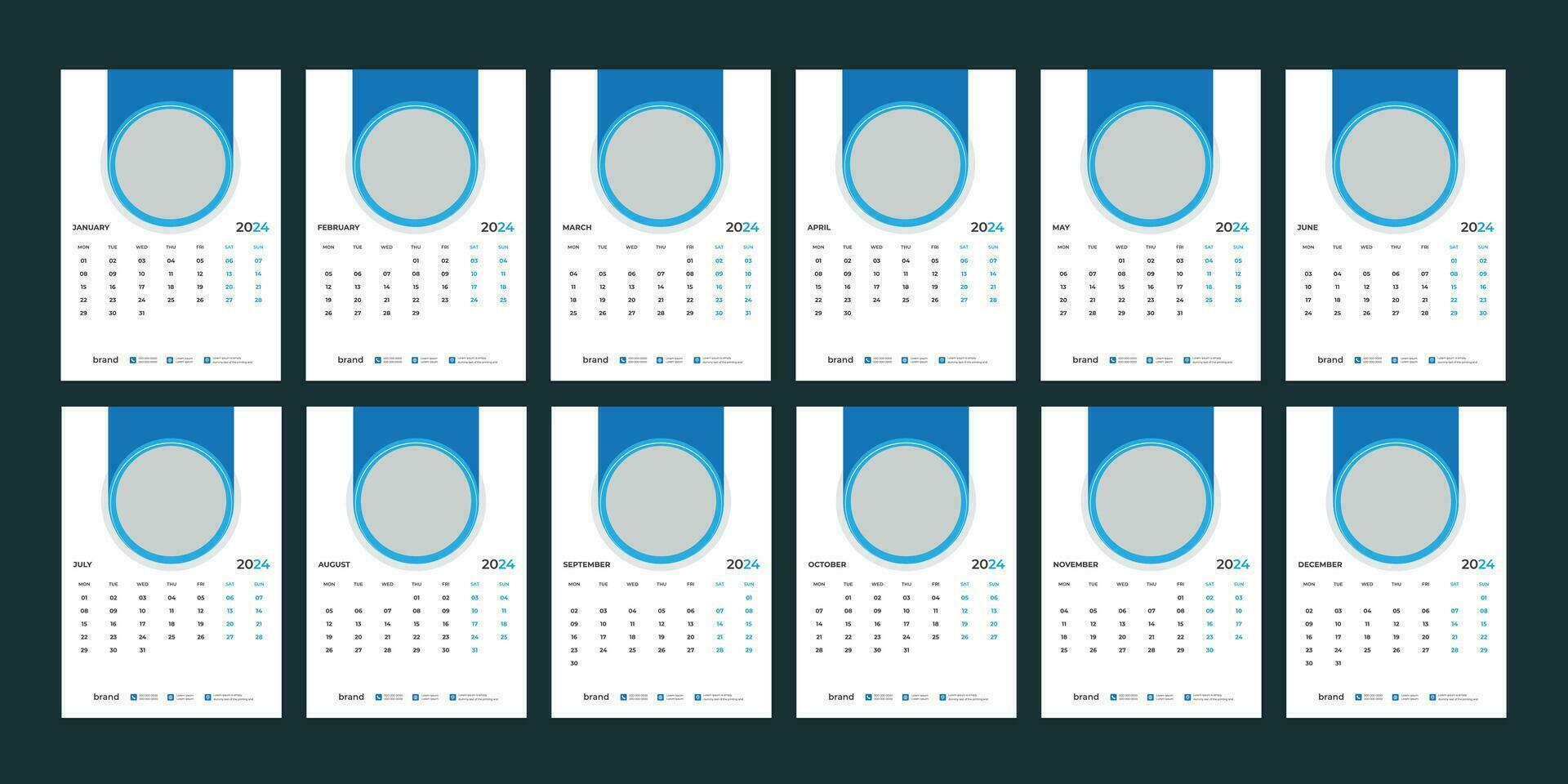 Mauer Kalender 2024 Vorlage Design vektor