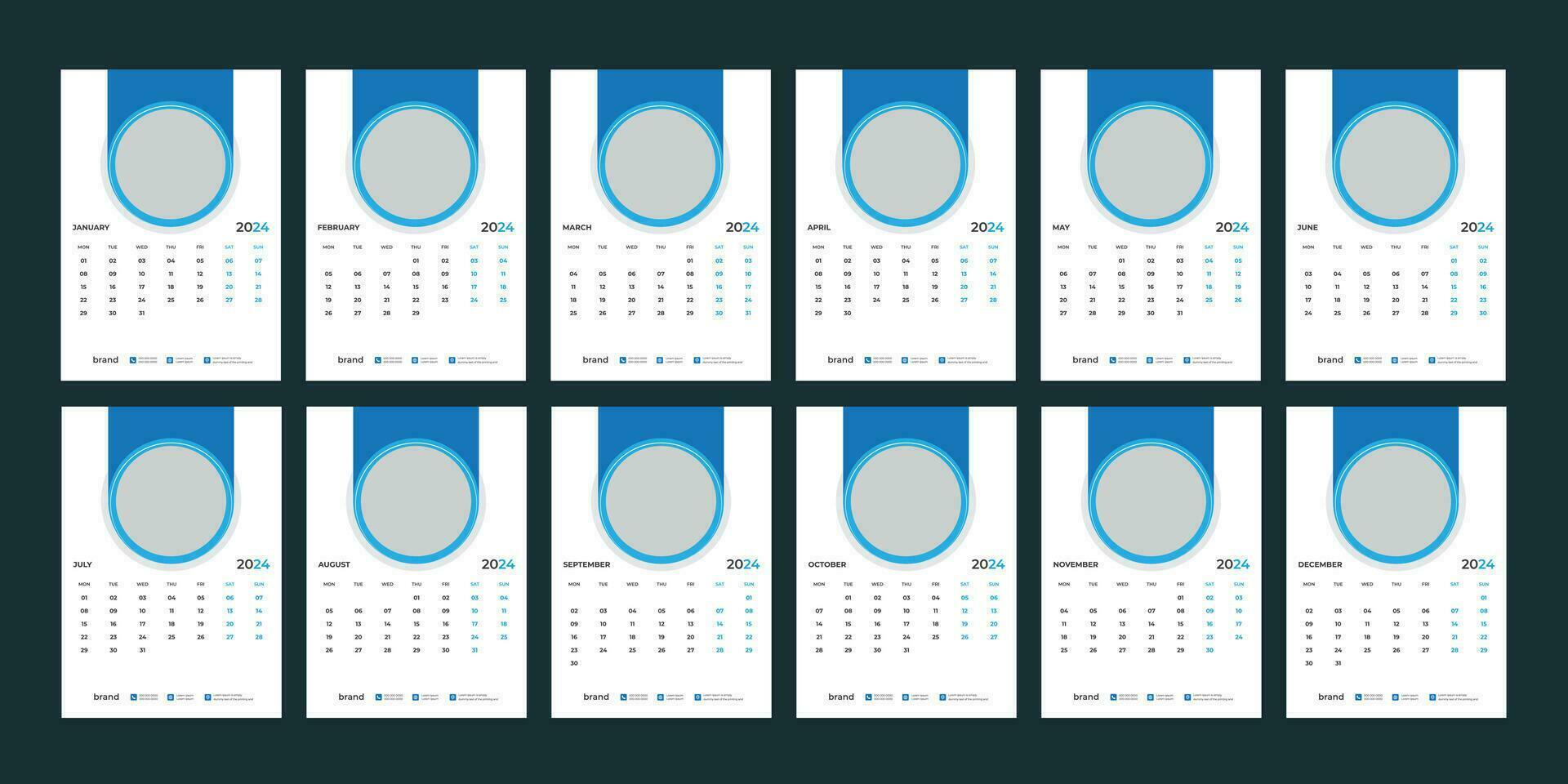 vägg kalender 2024 mall design vektor