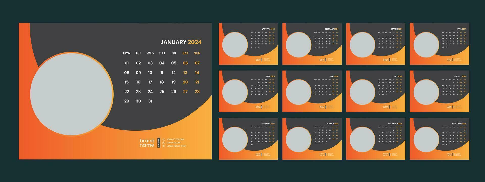 Vektor Schreibtisch Kalender Vorlage 2024