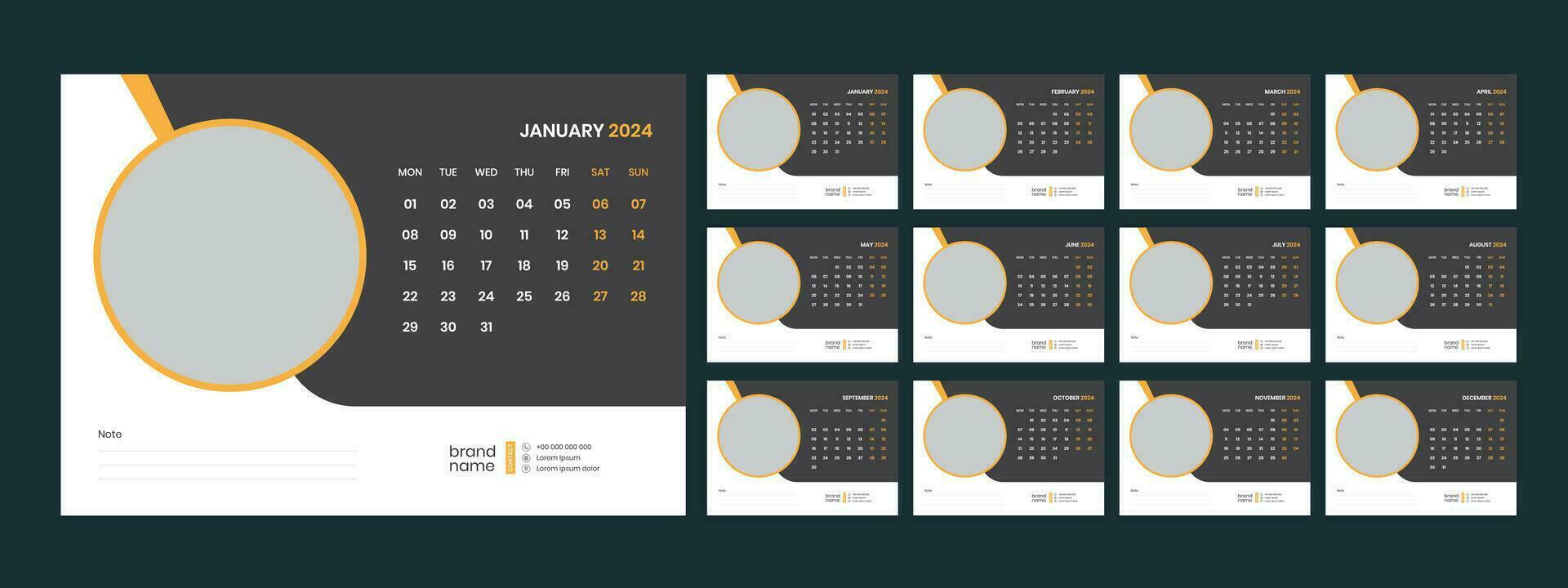 vektor skrivbord kalender mall 2024