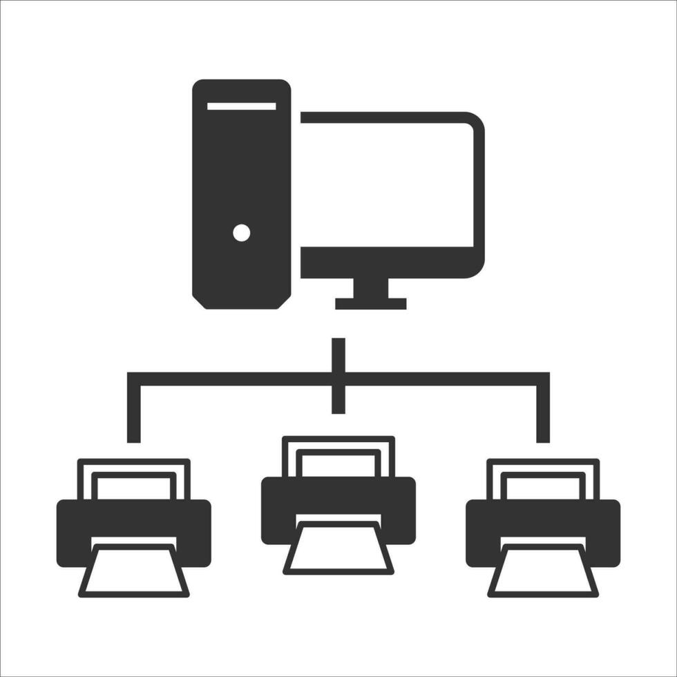 vektor illustration av dator nätverk till skrivare ikon i mörk Färg och vit bakgrund