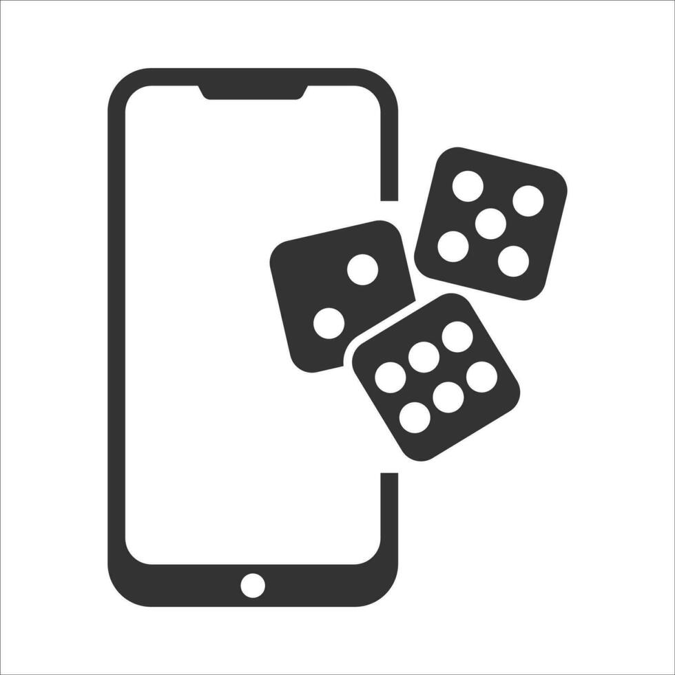 Vektor Illustration von Würfel Spiel auf Smartphone Symbol im dunkel Farbe und Weiß Hintergrund