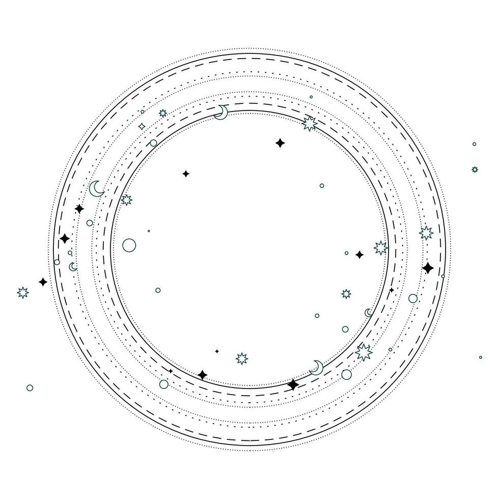 vektor gnistra stjärna cirkel ram. vektor galax dekorerad minimal linje konst ram