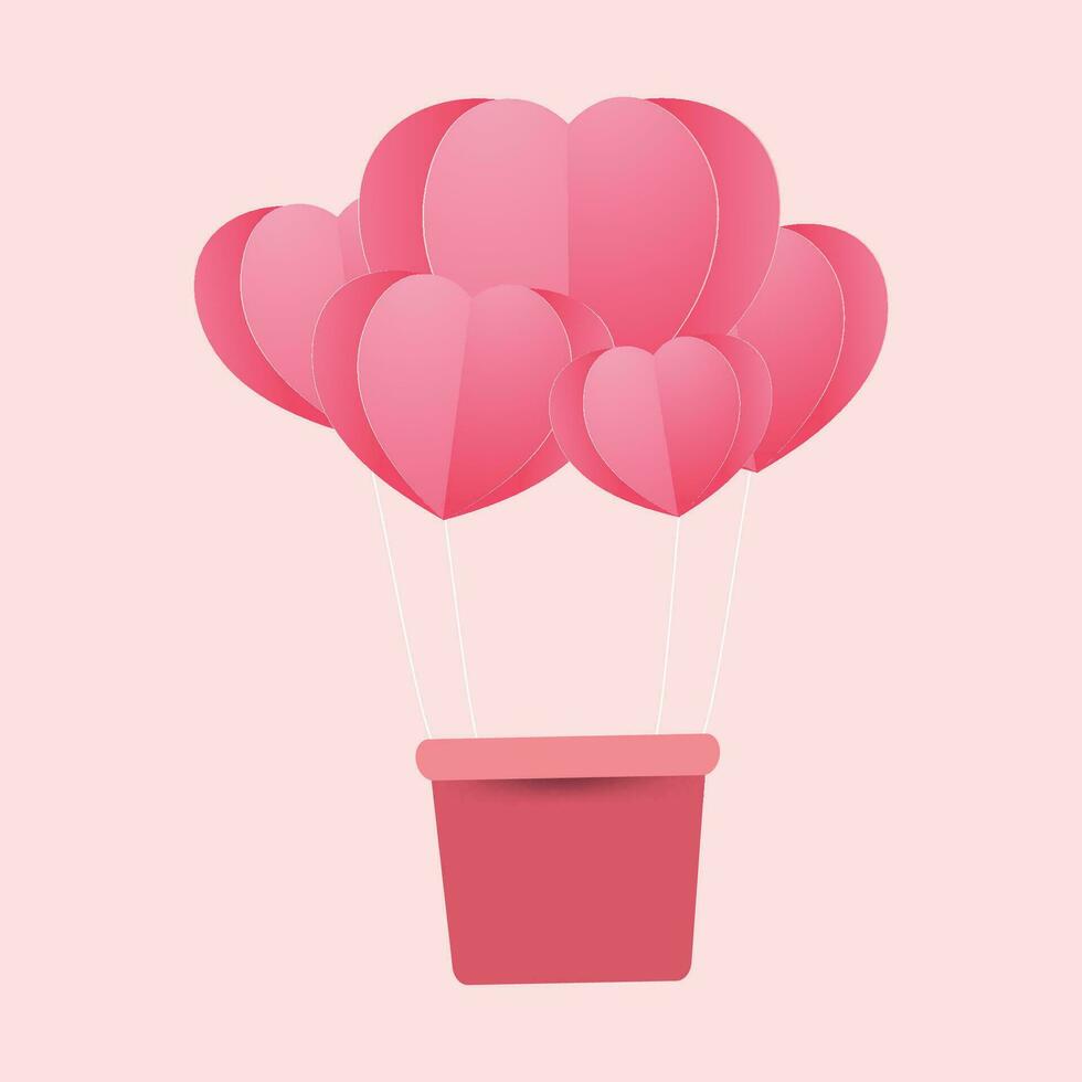 Vektor heiß Luft Luftballons Valentinsgrüße Tag im Papier Stil