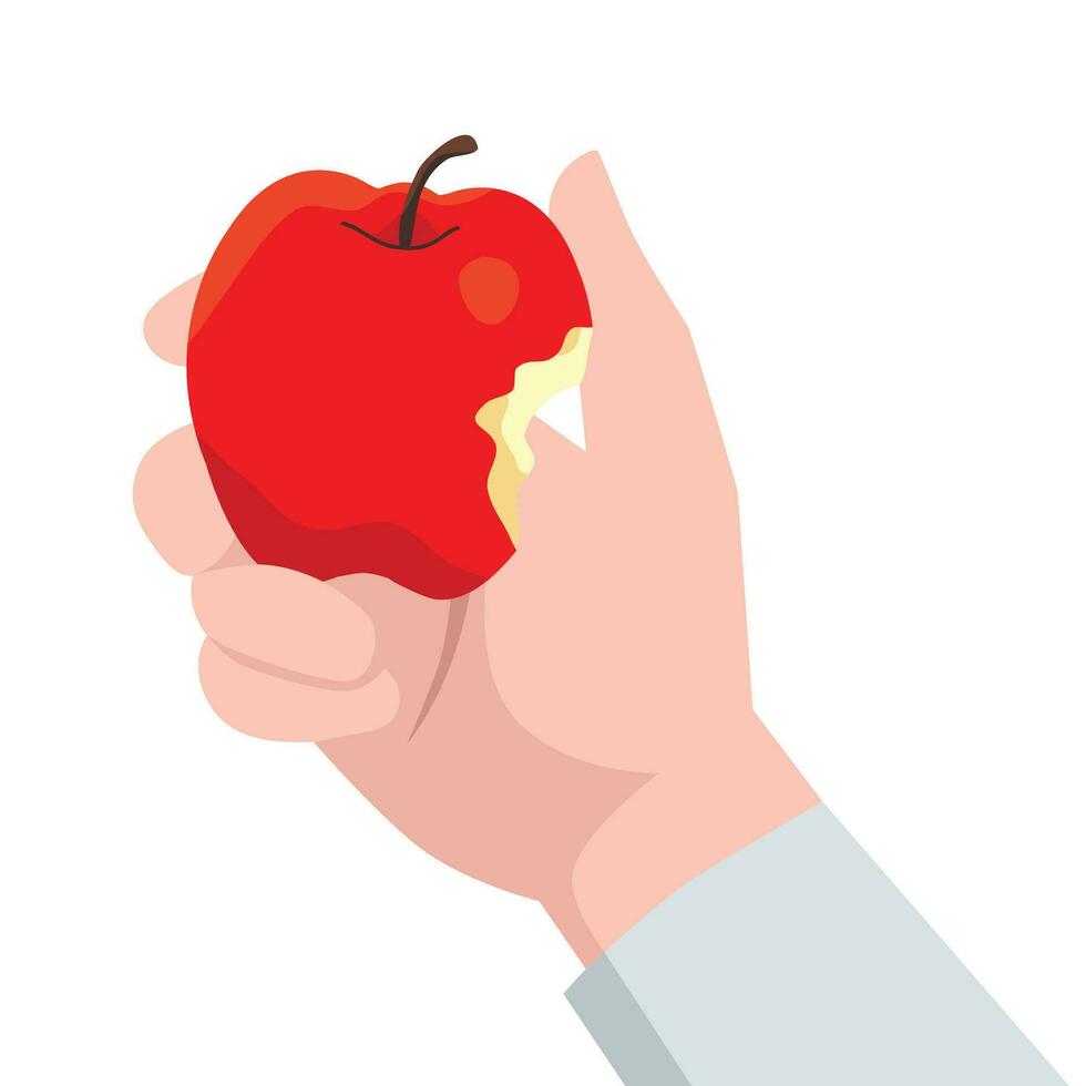 Hand halten gebissen Apfel. vektor