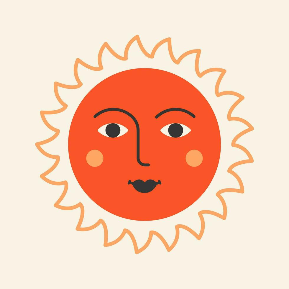 sommar Sol platt ikon. värma lysande balkar med leende glad ansikte. solsken emoji, positiv känslor. vektor illustration