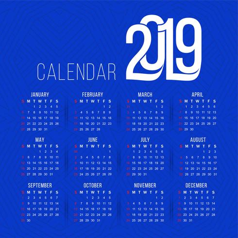 Modernt nytt år 2019 kalenderdesign mall vektor