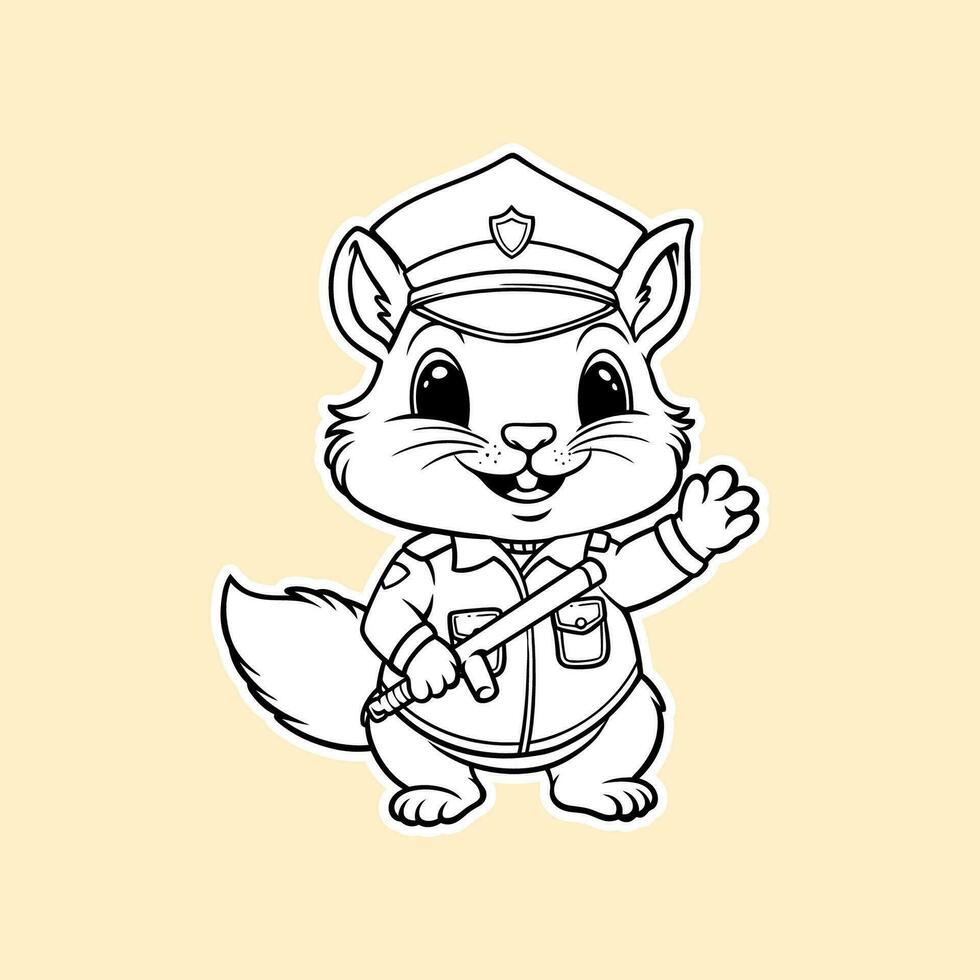 komisch Eichhörnchen im Polizei Uniform Tragen ein Taktstock, Eichhörnchen Charakter Vektor Illustration