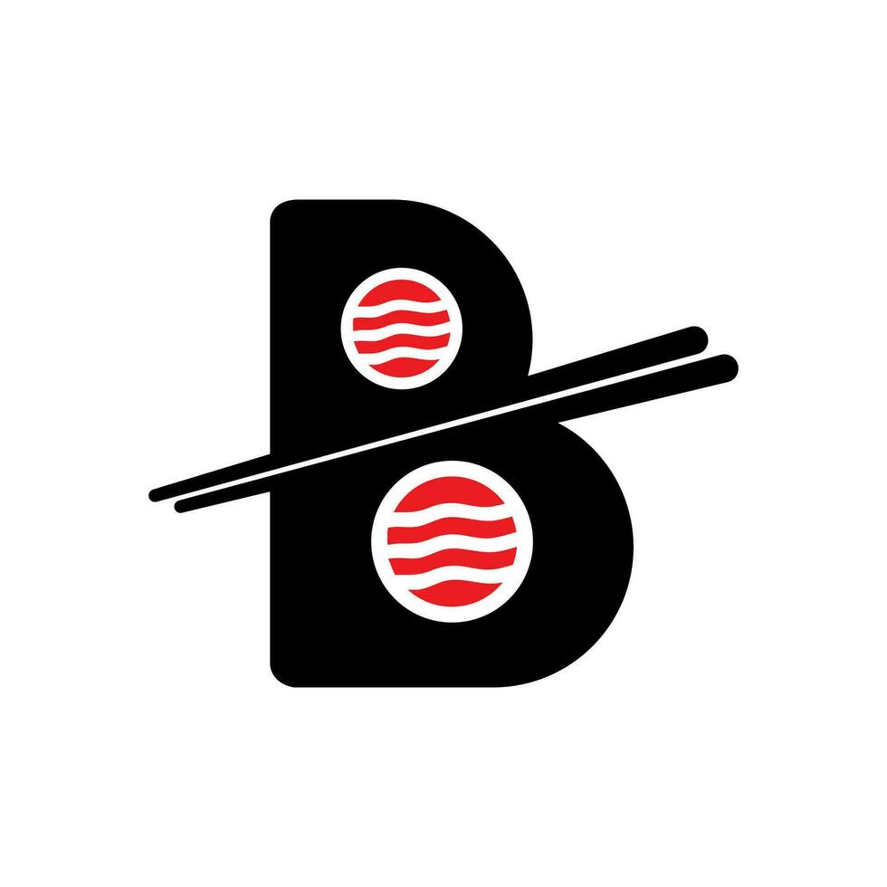 sushi brev b vektor logotyp design. lämplig för restaurang eller bar sushi, emblem av japansk mat med ikon form av sushi.