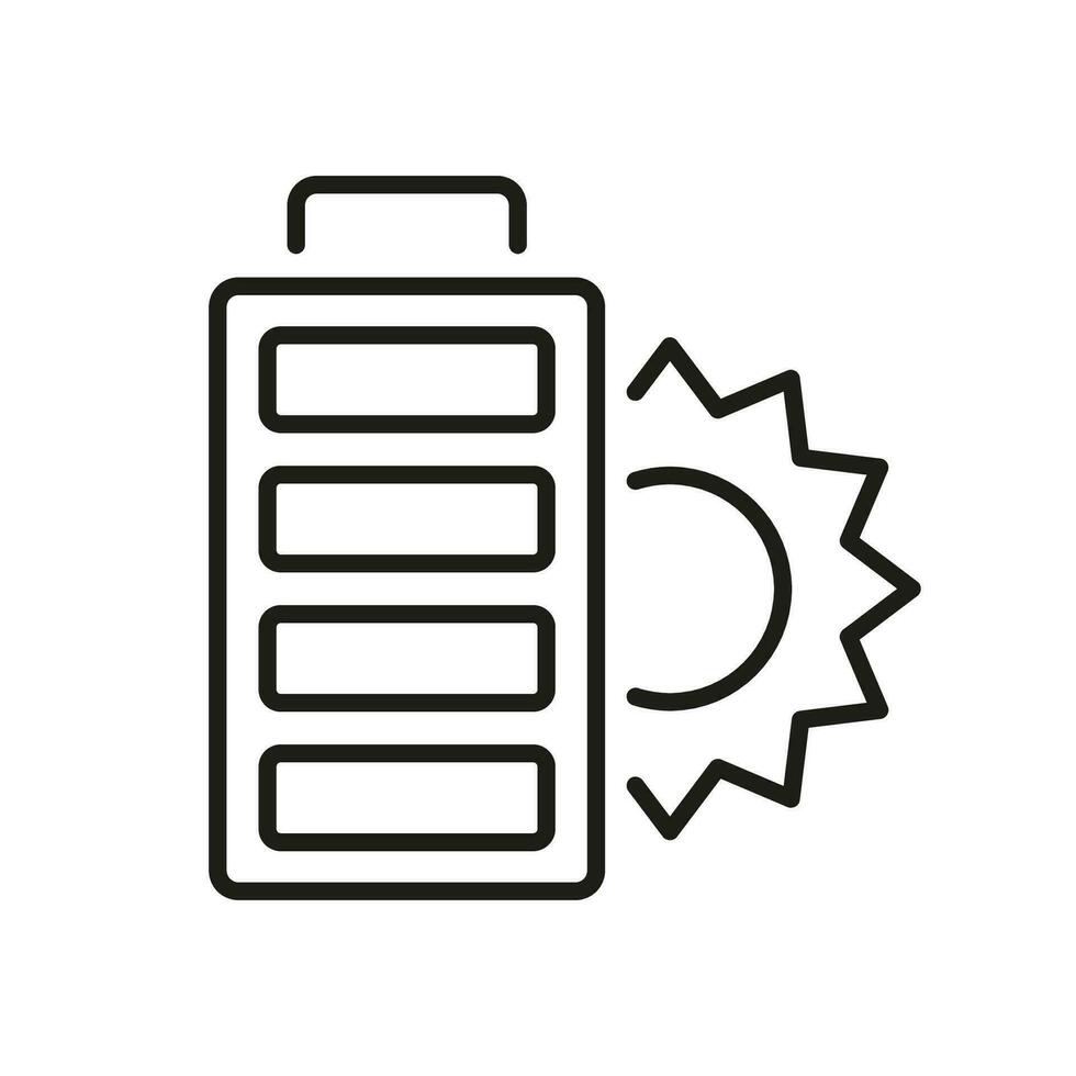 sol- batteri linje ikon. ekologism symbol. förnybar grön alternativ energi. ekologisk teknologi tecken. Sol ljus hållbar kraft linjär piktogram. redigerbar stroke. isolerat vektor illustration.