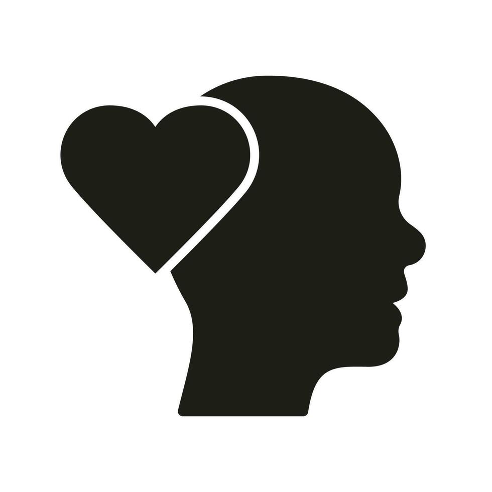 Empathie, Hingabe, Sympathie Gefühl Silhouette Symbol. Herz gestalten und Mensch Kopf Glyphe Piktogramm. Freundlichkeit und Inspiration solide unterzeichnen. intellektuell Prozess Symbol. isoliert Vektor Illustration.