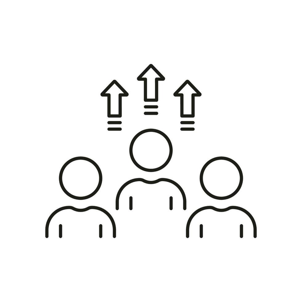 Mannschaft Wachstum oben Linie Symbol. Fortschritt im Geschäft, Werdegang Erfolg linear Piktogramm. Entwicklung im Lager Markt Gliederung Symbol. Beförderung unterzeichnen. editierbar Schlaganfall. isoliert Vektor Illustration.