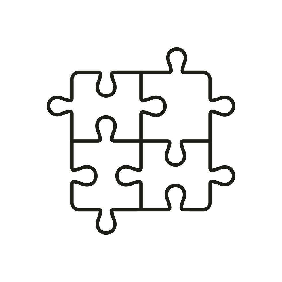 Platz Puzzle. Logik Spiel, Zusammenarbeit, Idee Konzept Gliederung Symbol. Puzzle Stücke Streichhölzer linear Piktogramm. Lösung, Herausforderung, Kombination Linie unterzeichnen. editierbar Schlaganfall. isoliert Vektor Illustration.