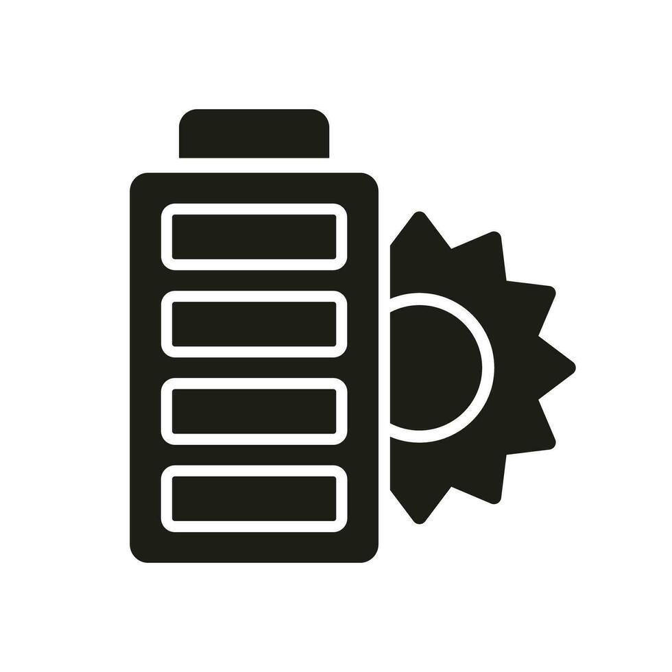 sol- batteri silhuett ikon. ekologism glyf piktogram. ekologisk teknologi symbol. förnybar grön alternativ energi fast tecken. Sol ljus hållbar kraft. isolerat vektor illustration.