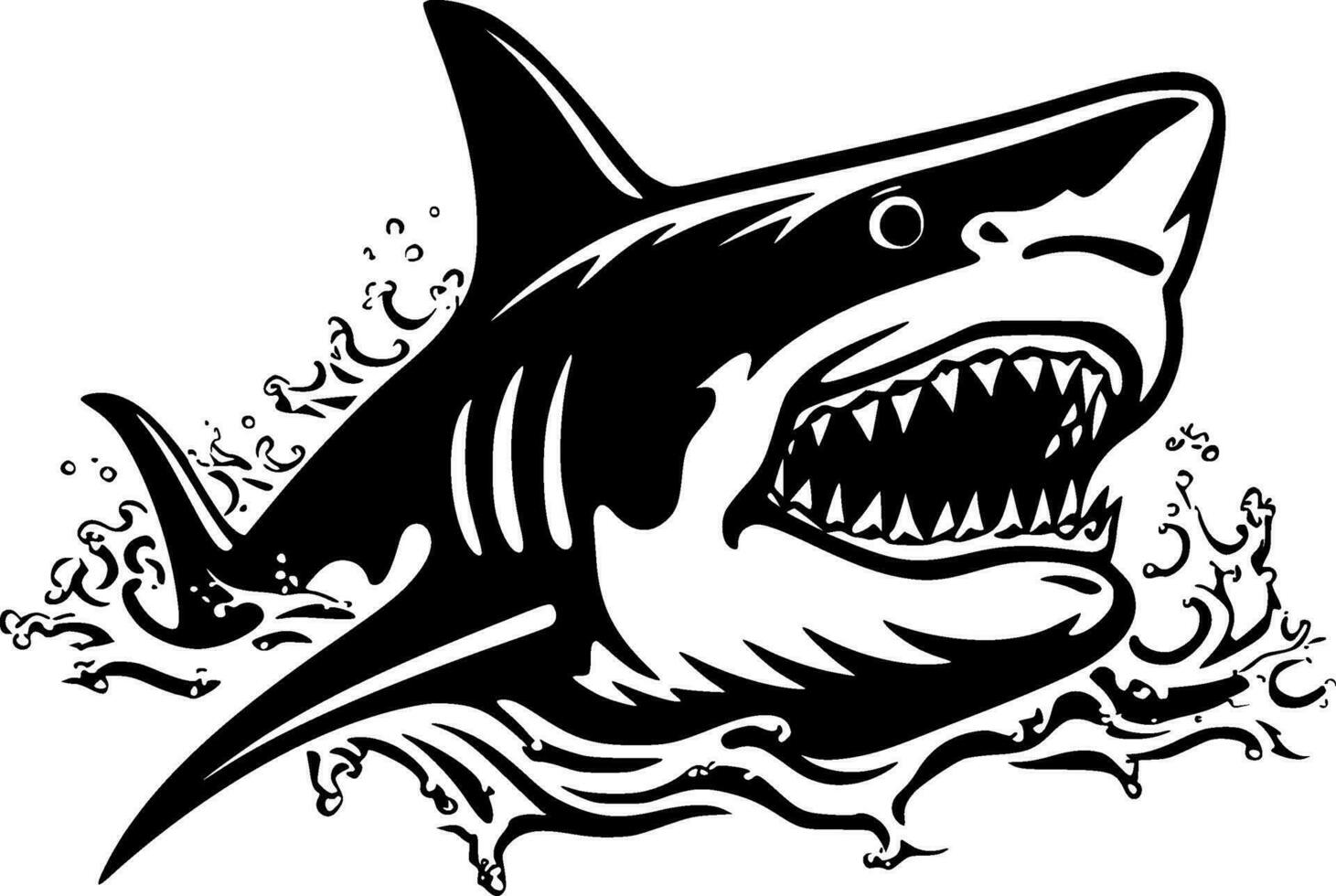haj - svart och vit isolerat ikon - vektor illustration