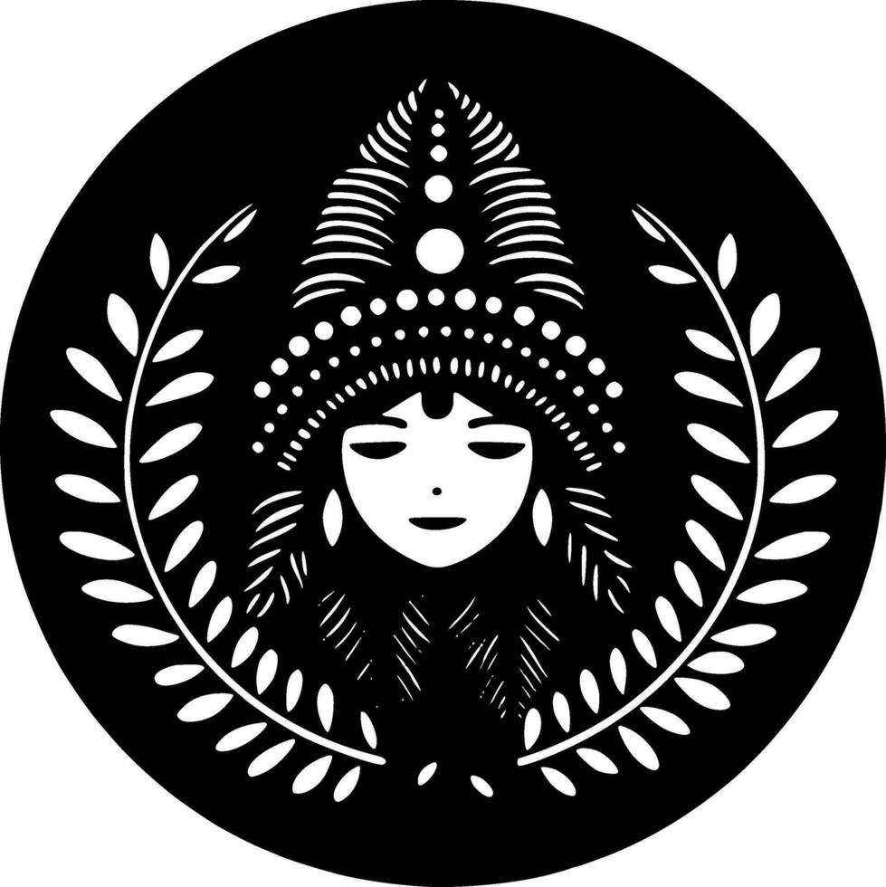boho - svart och vit isolerat ikon - vektor illustration