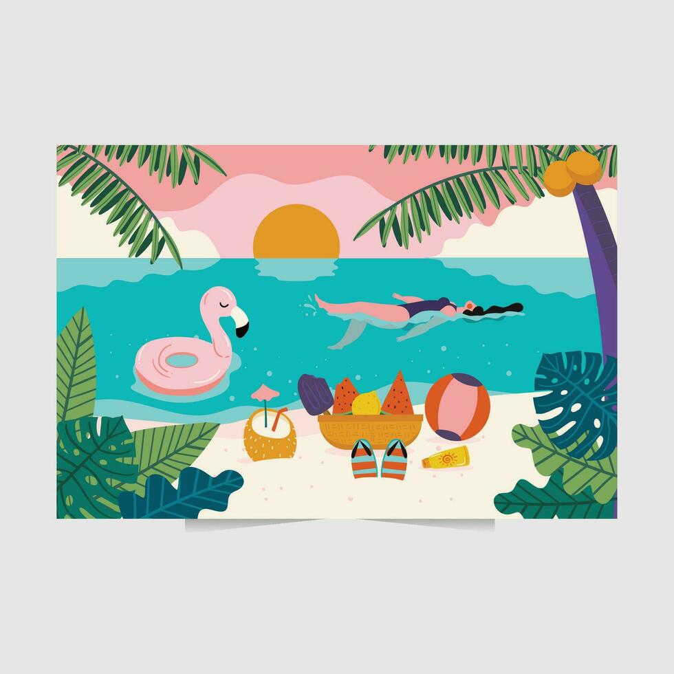 Hintergrund und Illustration von tolle Sommer- Stimmung mit bunt Stil vektor