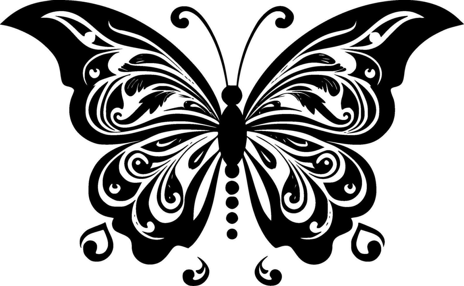 fjäril, svart och vit vektor illustration