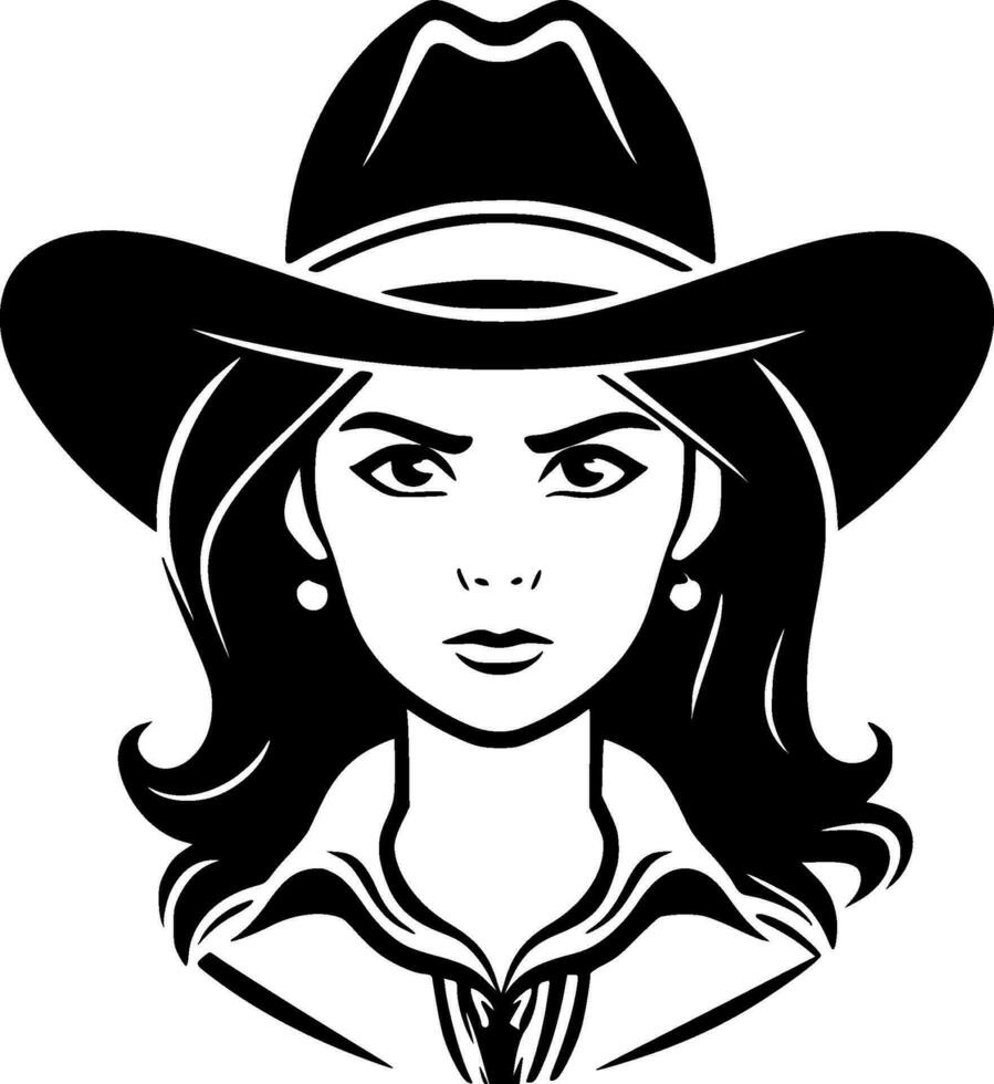 Cowgirl - - schwarz und Weiß isoliert Symbol - - Vektor Illustration