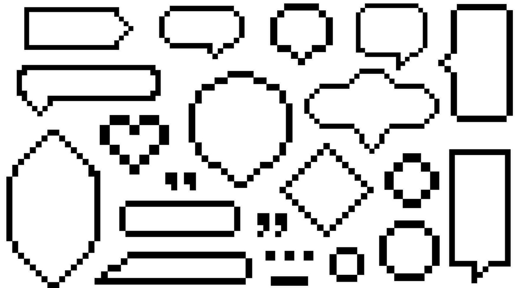 vektor uppsättning av svart stroke pixel 90s retro Tal bubblor dialog låda meddelande översikt ramar