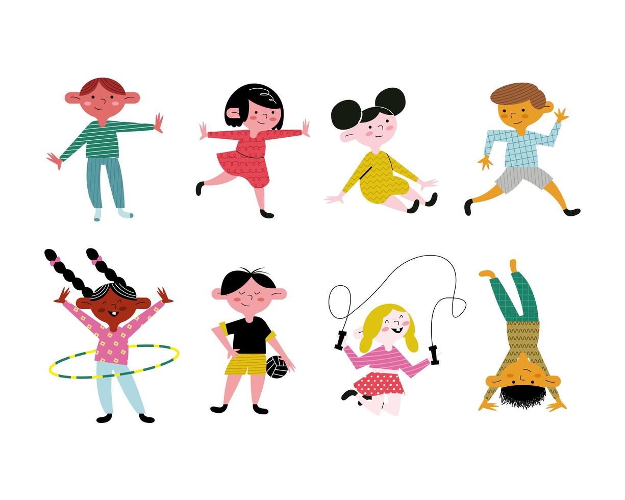 glückliche kleine acht Kinder üben Aktivitäten Avatare Charaktere vektor