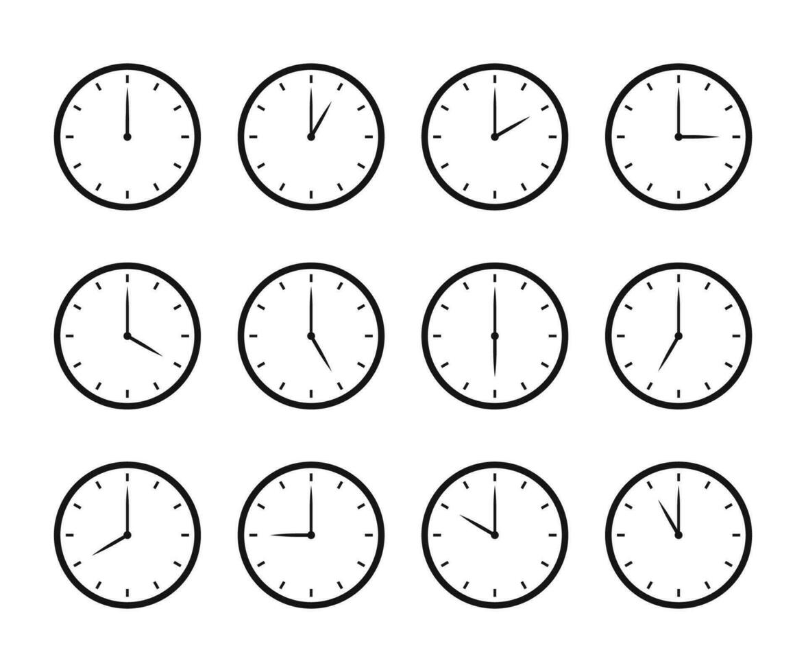 einstellen von Uhr Symbol zum jeder Stunde. 12 Stunde Uhr. Uhr Symbol Vektor Illustration