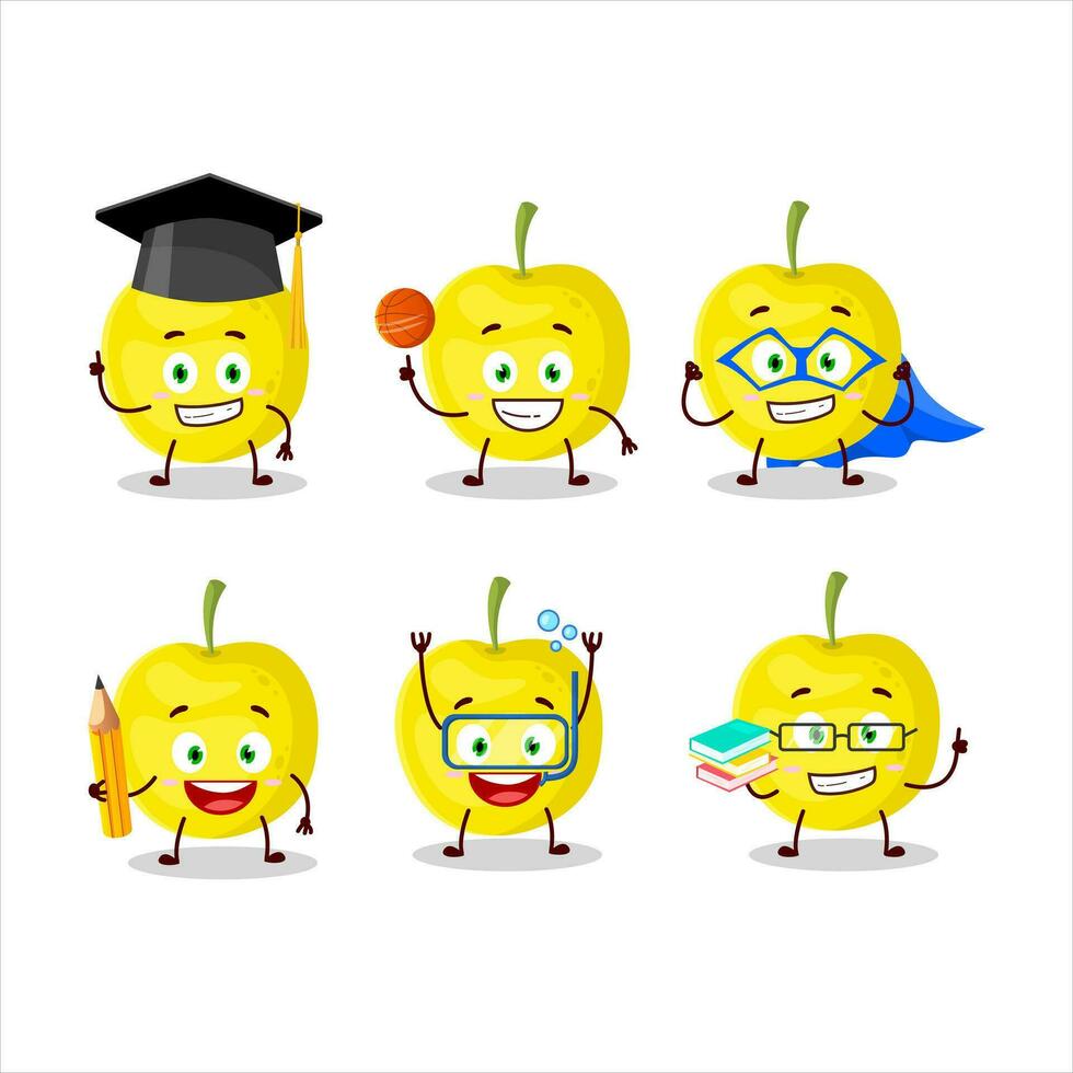 Schule Schüler von Gelb Kirsche Karikatur Charakter mit verschiedene Ausdrücke vektor