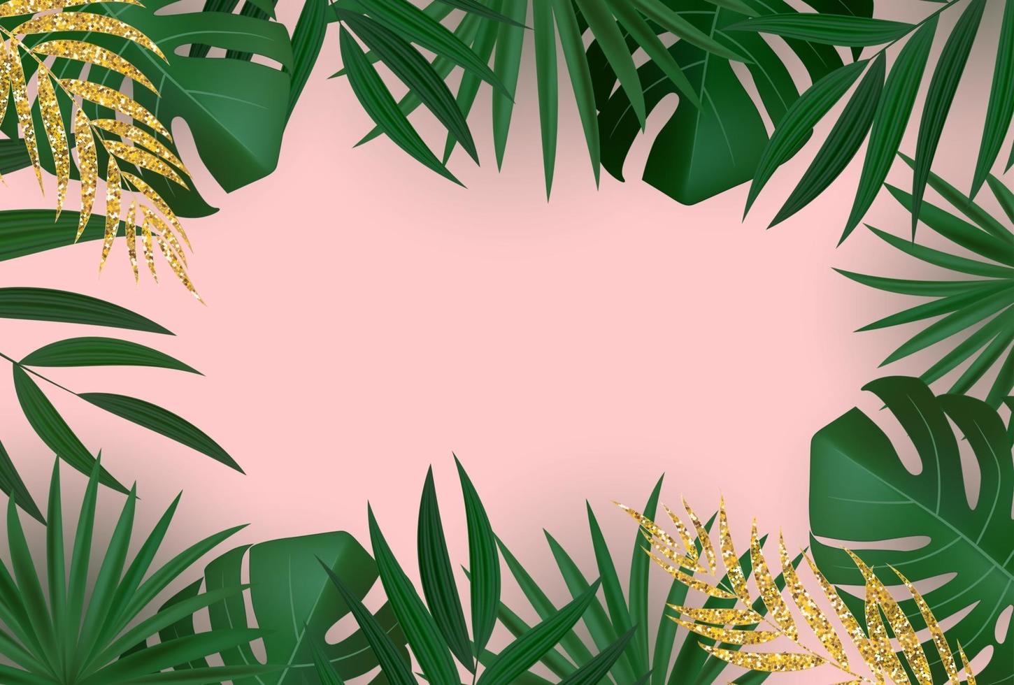 natürlicher realistischer grüner und goldener tropischer hintergrund des palmblattes. Vektor-Illustration eps10 vektor