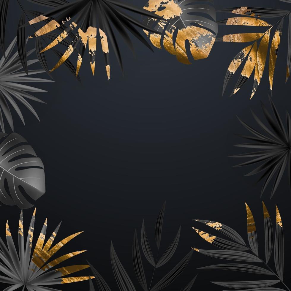 naturlig realistisk svart och guld palmblad tropisk bakgrund. vektor illustration eps10