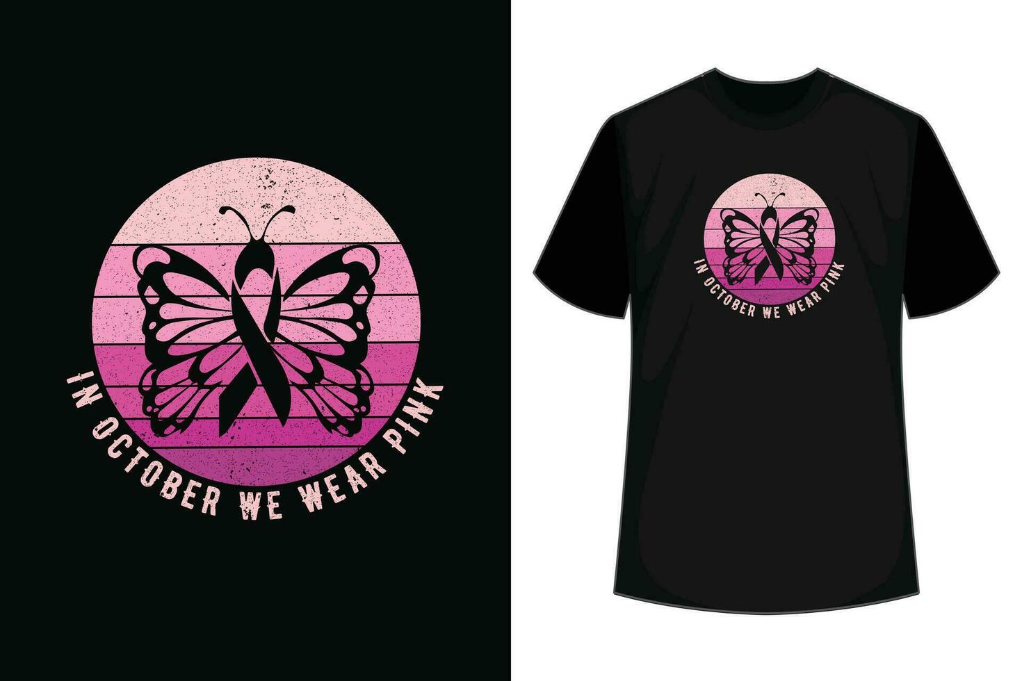 i oktober vi ha på sig rosa bröst cancer medvetenhet fjäril t-shirt vektor